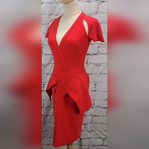 Greta Constantine Women's Peplum Flynn Dress Red Midi Made in Canada Size XS - Picture 4 of 14